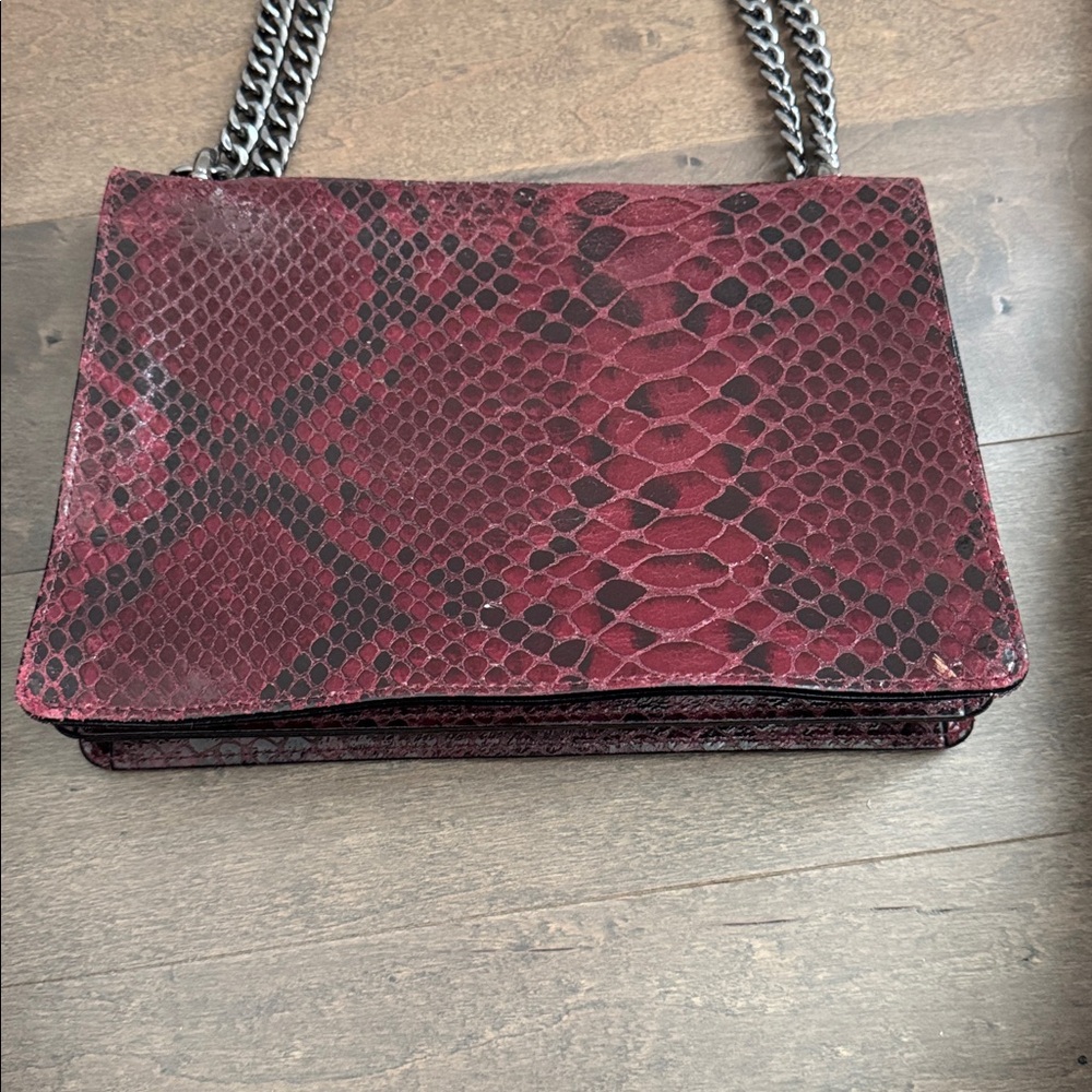 Marina Galanti Burgundy Snake Print Chain Shoulder Bag - Picture 8 of 9